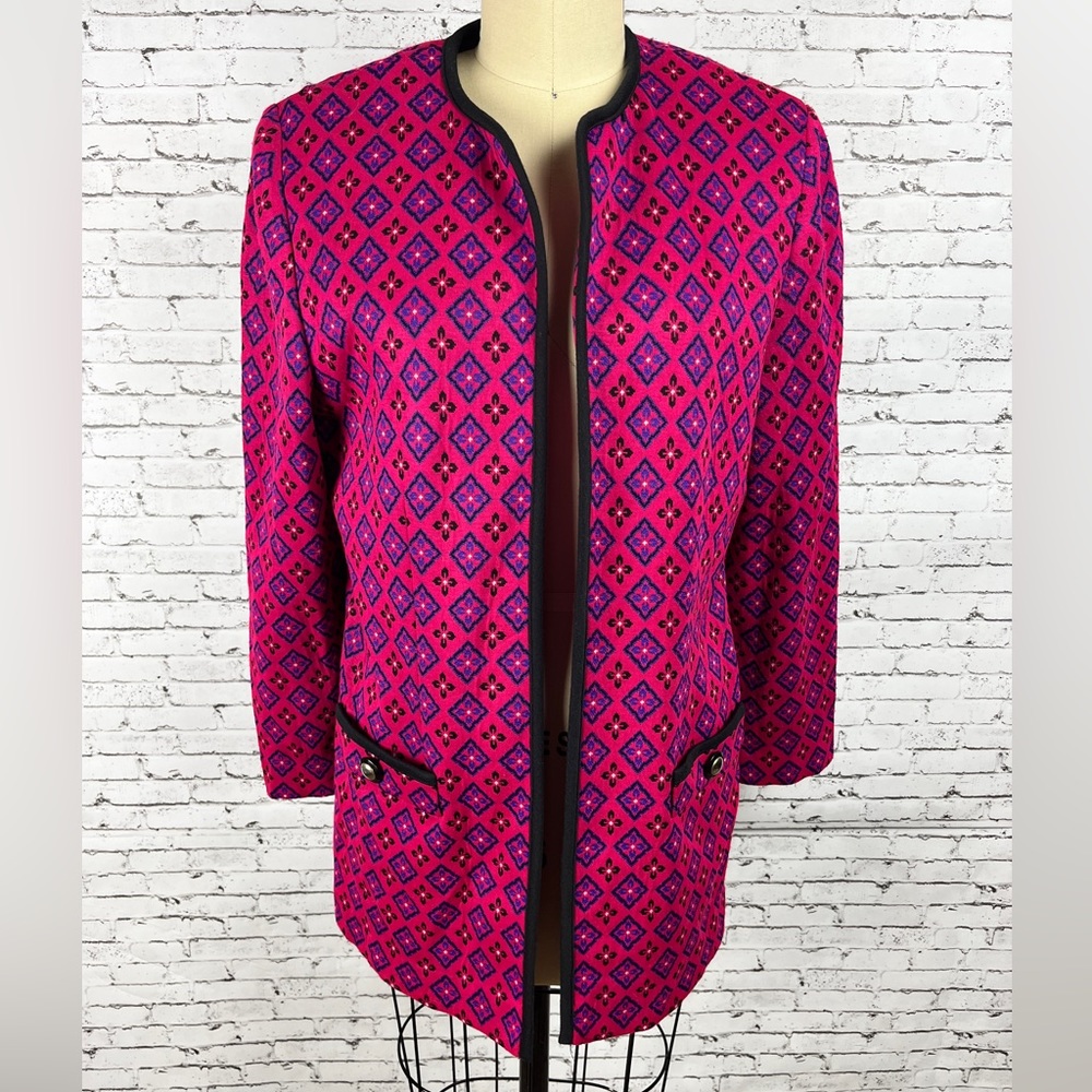 Leslie Fay | vintage petite pink & purple design fuchsia jacket size 12P